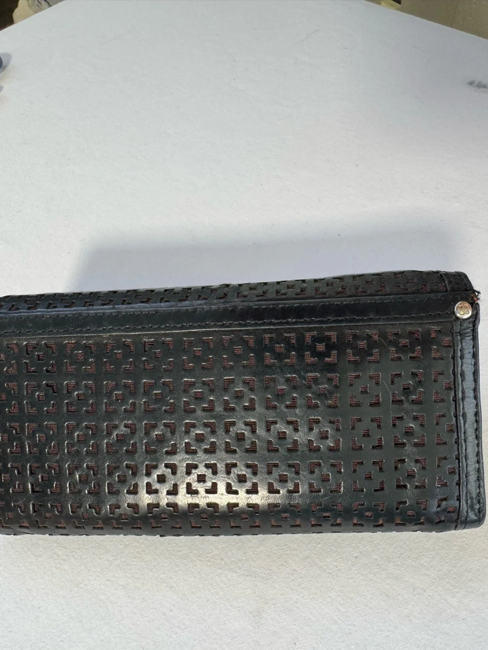 Kate Spade New York Metro Perforated Black Leather Flap Wallet Clutch Pouch EUC